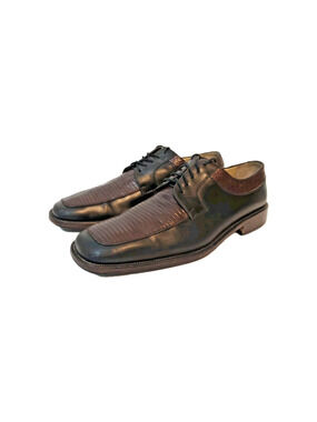 Julio Blanco Mens 12M Brown Black Lizard Leather Handmade Tie Oxfords Spain